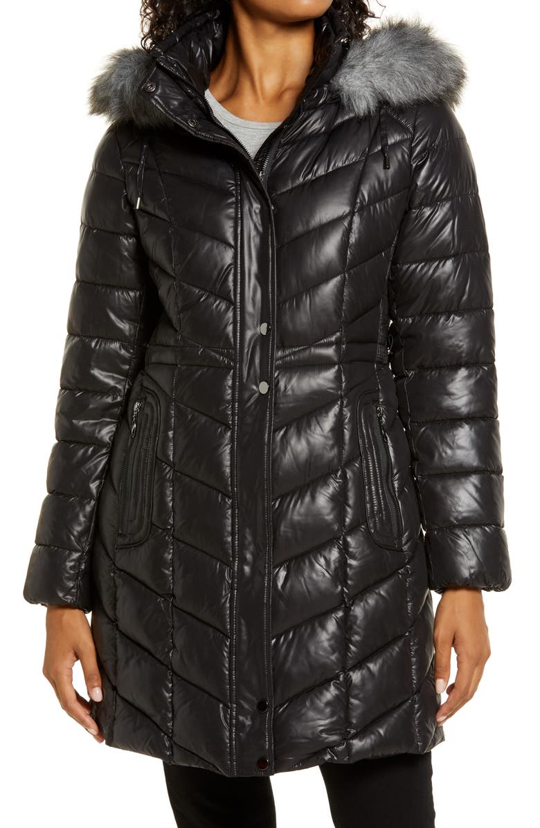 Gallery Faux Fur Trim Hooded Puffer Jacket, Alternate, color, 
