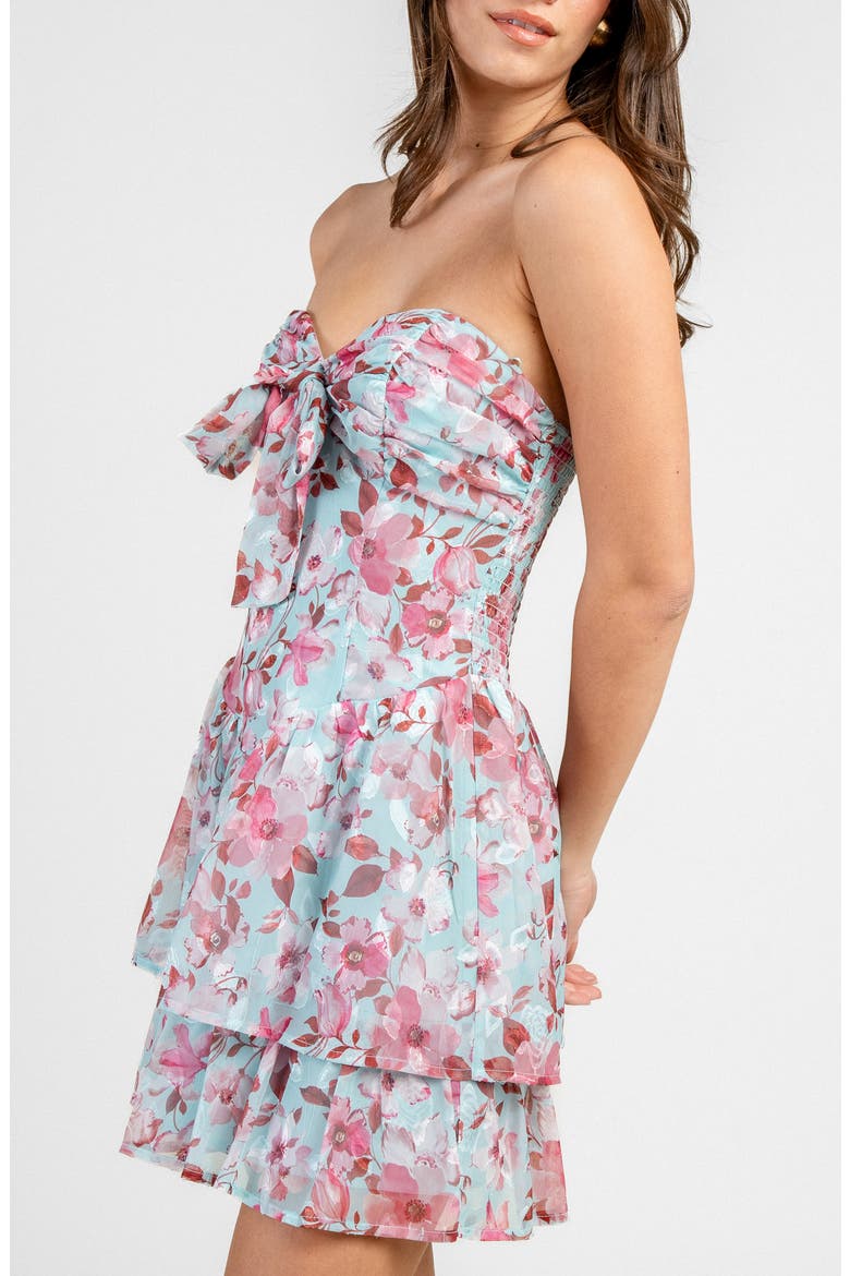 Floral Strapless Chiffon Fit & Flare Minidress, Alternate, color, BLUE PINK