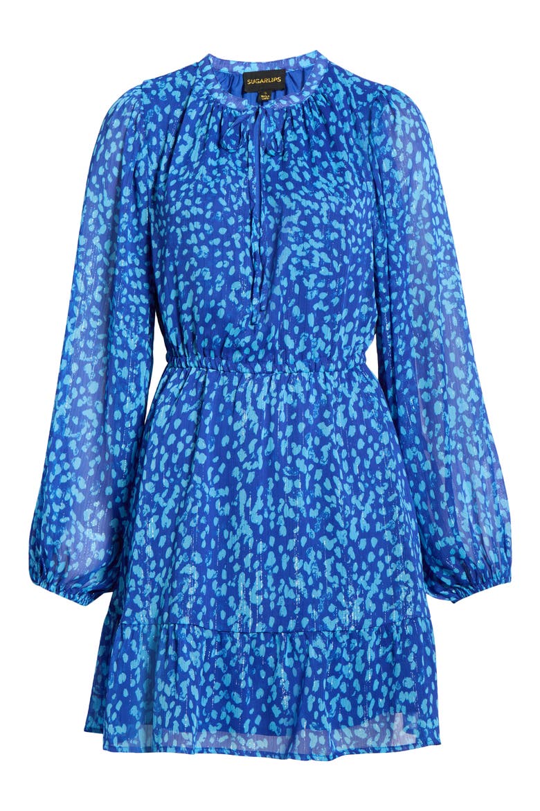 Madeira Metallic Abstract Print Long Sleeve Dress, Alternate, color, BLUE-MULTI