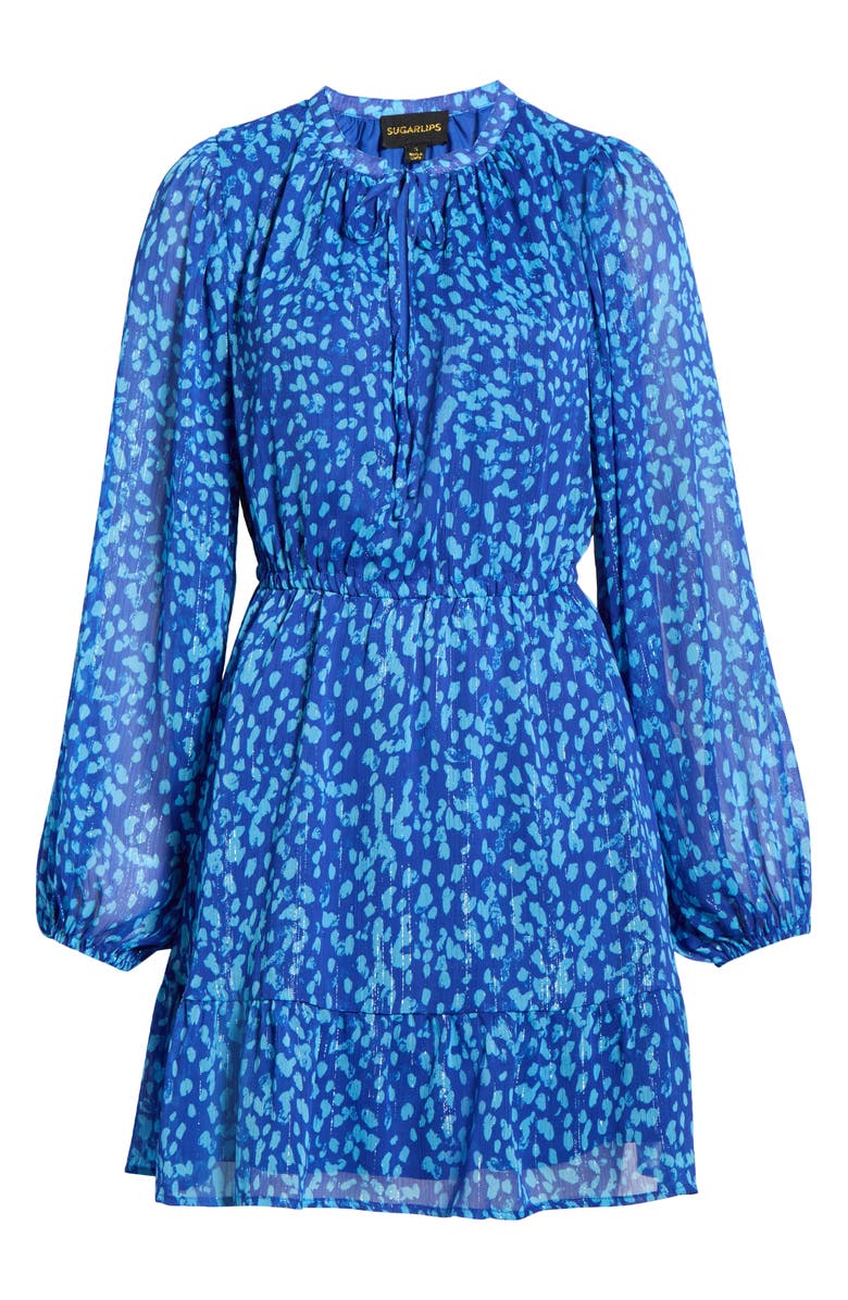 SUGARLIPS Madeira Metallic Abstract Print Long Sleeve Dress, Main, color, 