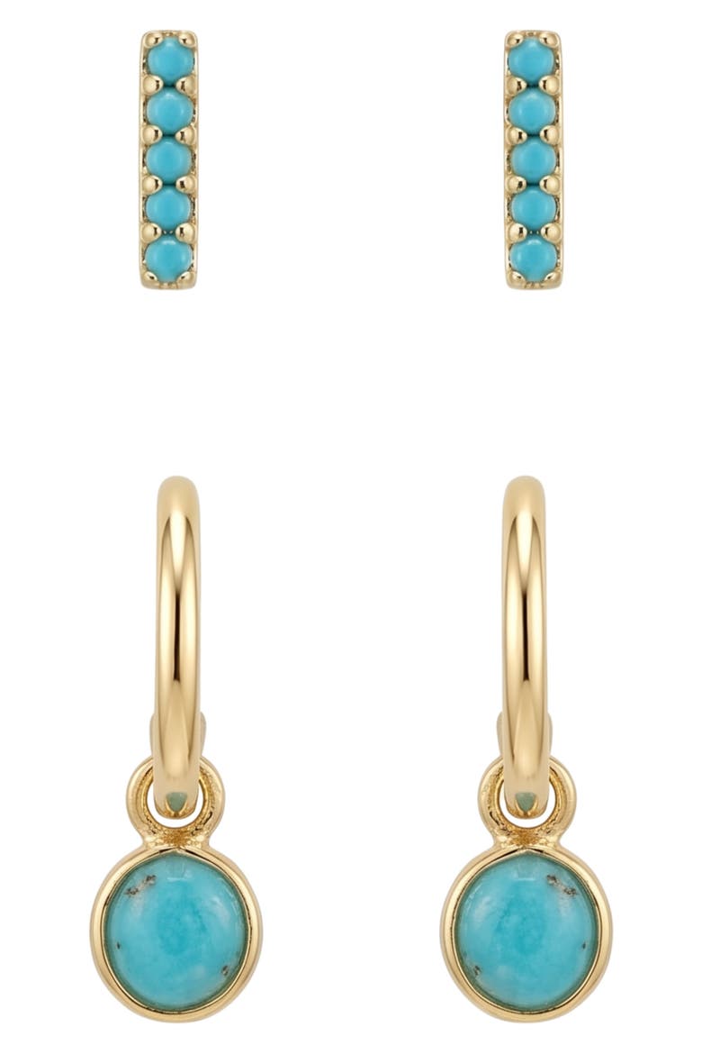 Set of 2 Turquoise Earrings, Main, color, GOLD/ TURQUOISE
