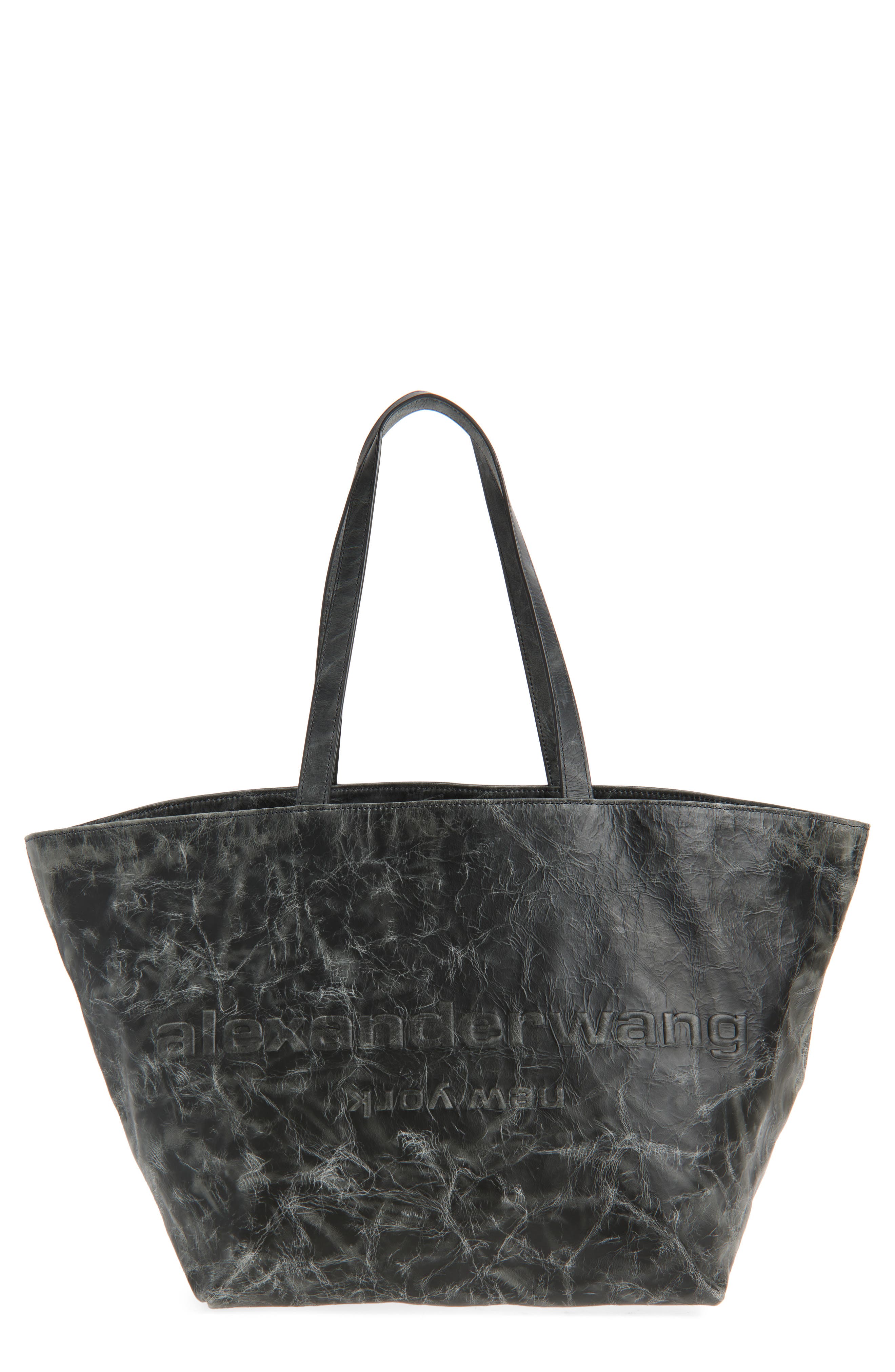 Alexander Wang Punch Logo Distressed Leather Tote, Main, color, 