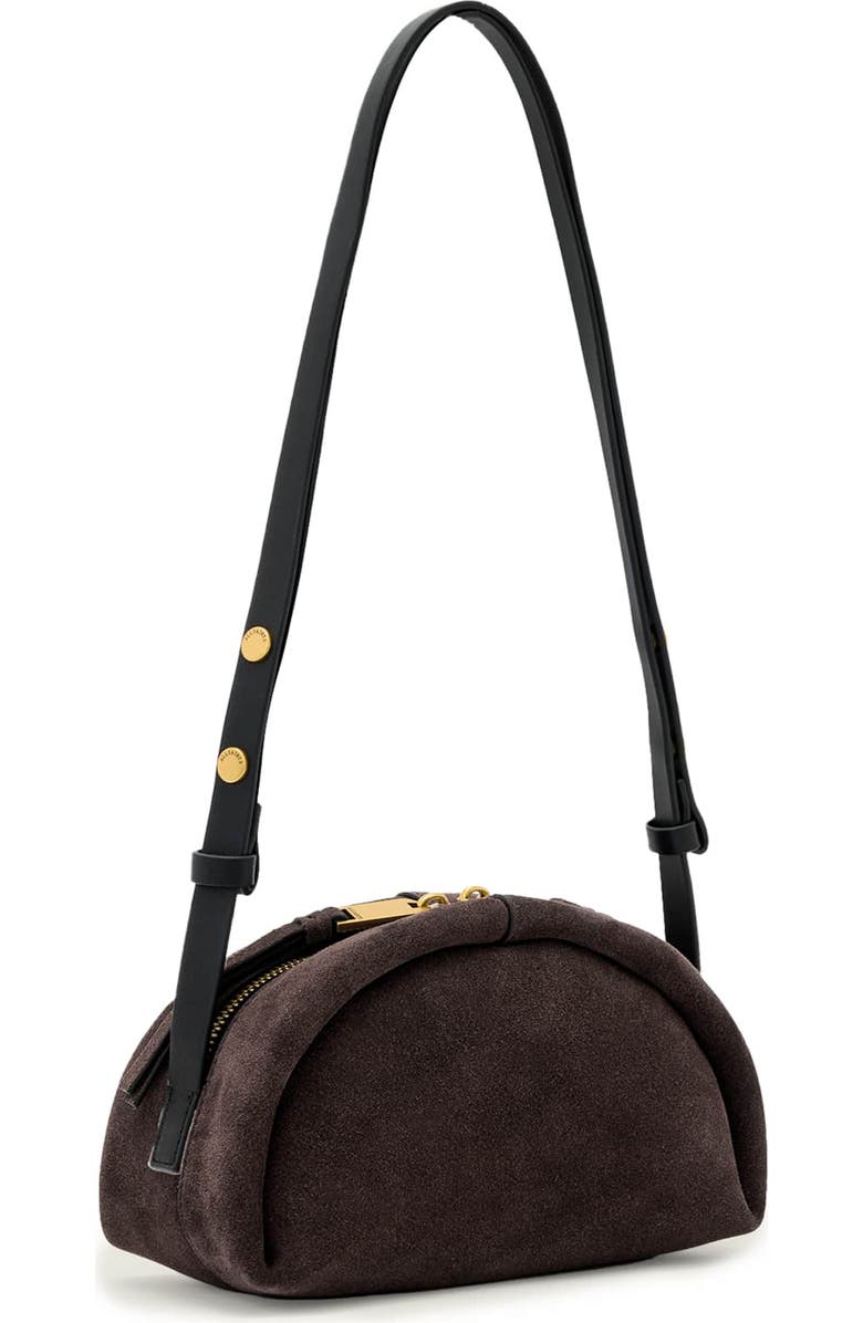 AllSaints Rosalie Arc Suede Crossbody Bag, Alternate, color, Burnt Umber Red