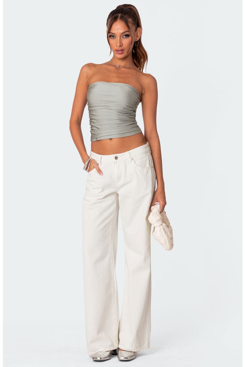 Maxeen Shiny Ruched Crop Tube Top, Alternate, color, SILVER
