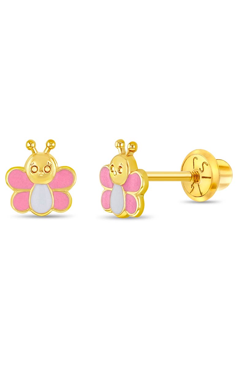 In Season Jewelry 14k Busy Bee Earrings, Main, color, Pink