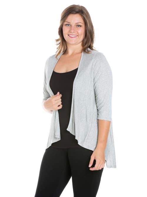 24seven Comfort Apparel Elbow Length Sleeve Open Cardigan In Gray