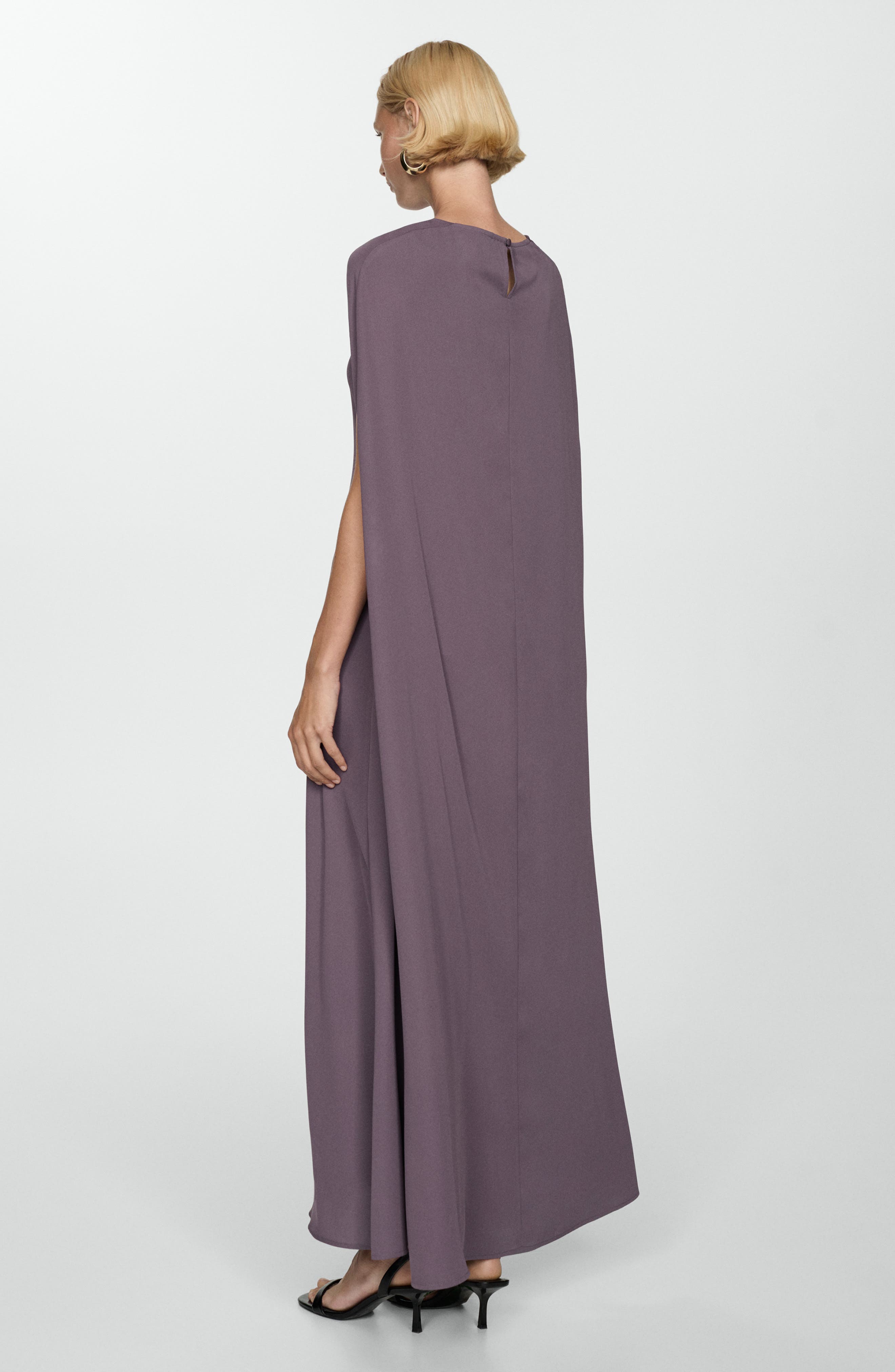 mango cape maxi dress Mango Asymmetric Cape Maxi Dress With Flowy Bodice And Ruching In Brown - 30% Off