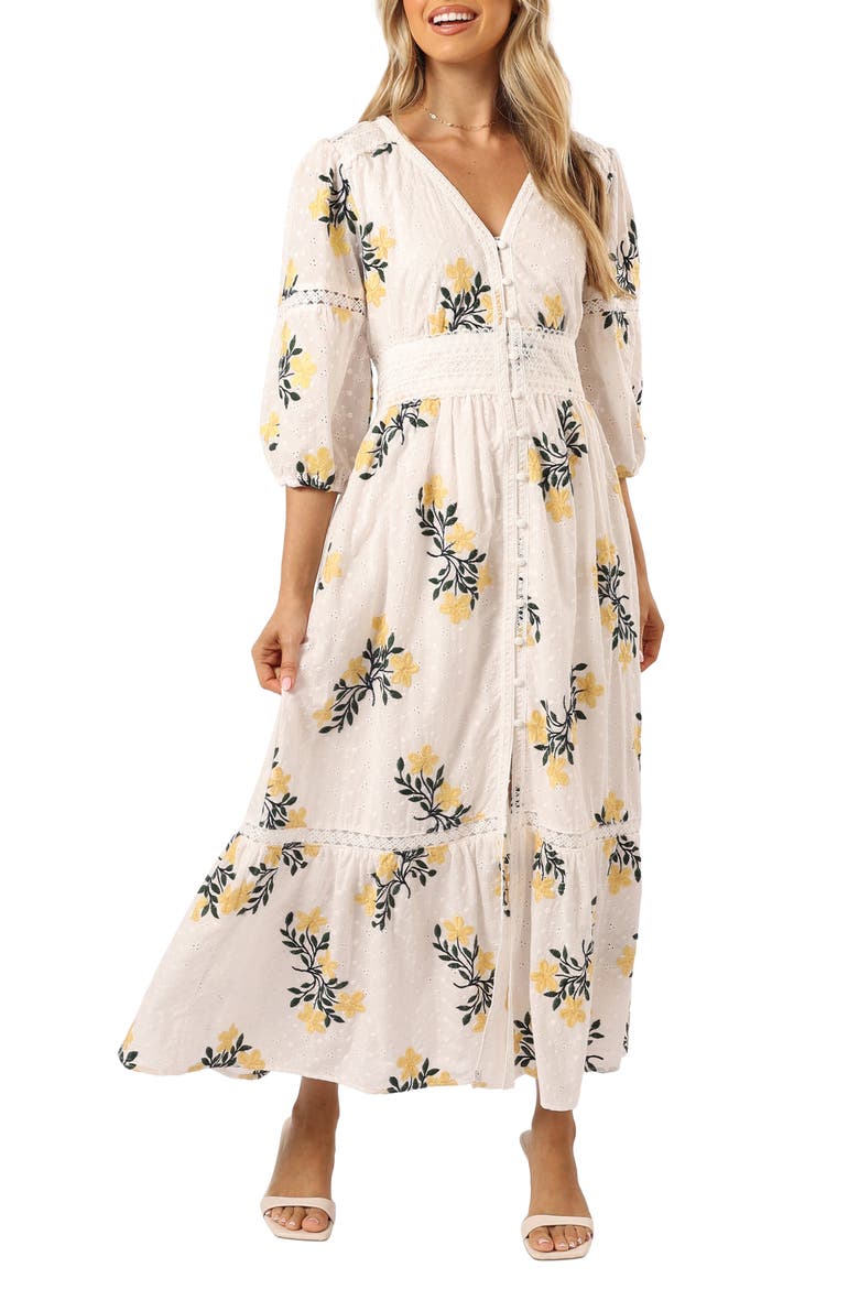 Christie Floral Print Dress, Main, color, WHITE YELLOW FLORAL