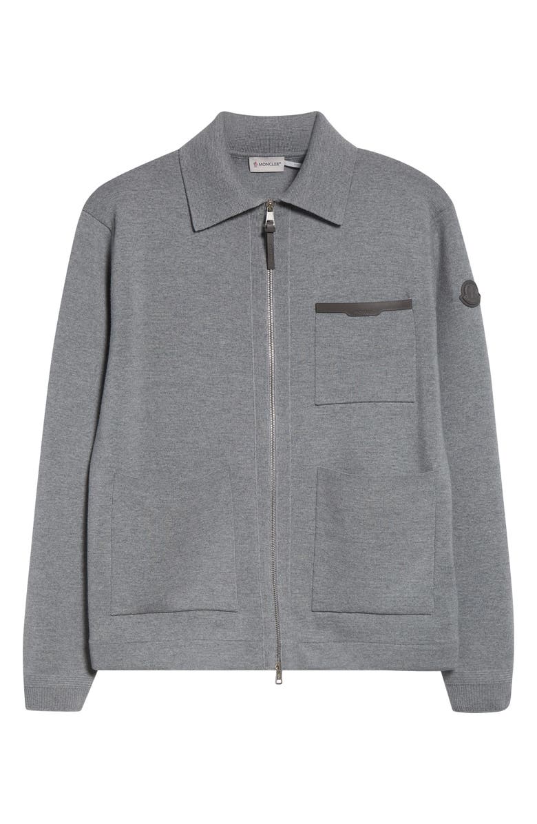 Moncler Wool Milano Stitch Zip Cardigan, Main, color, Pale Gray Melange