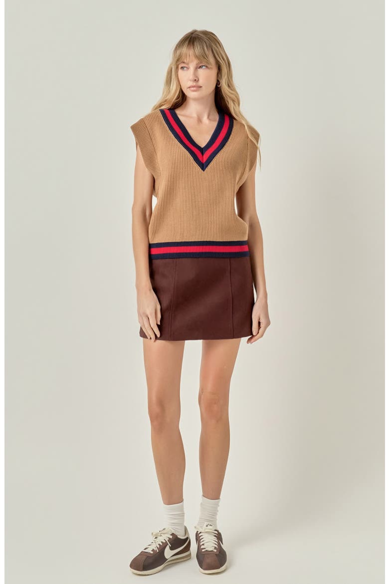 Tipped Rib Knit Sweater Vest, Alternate, color, CAMEL