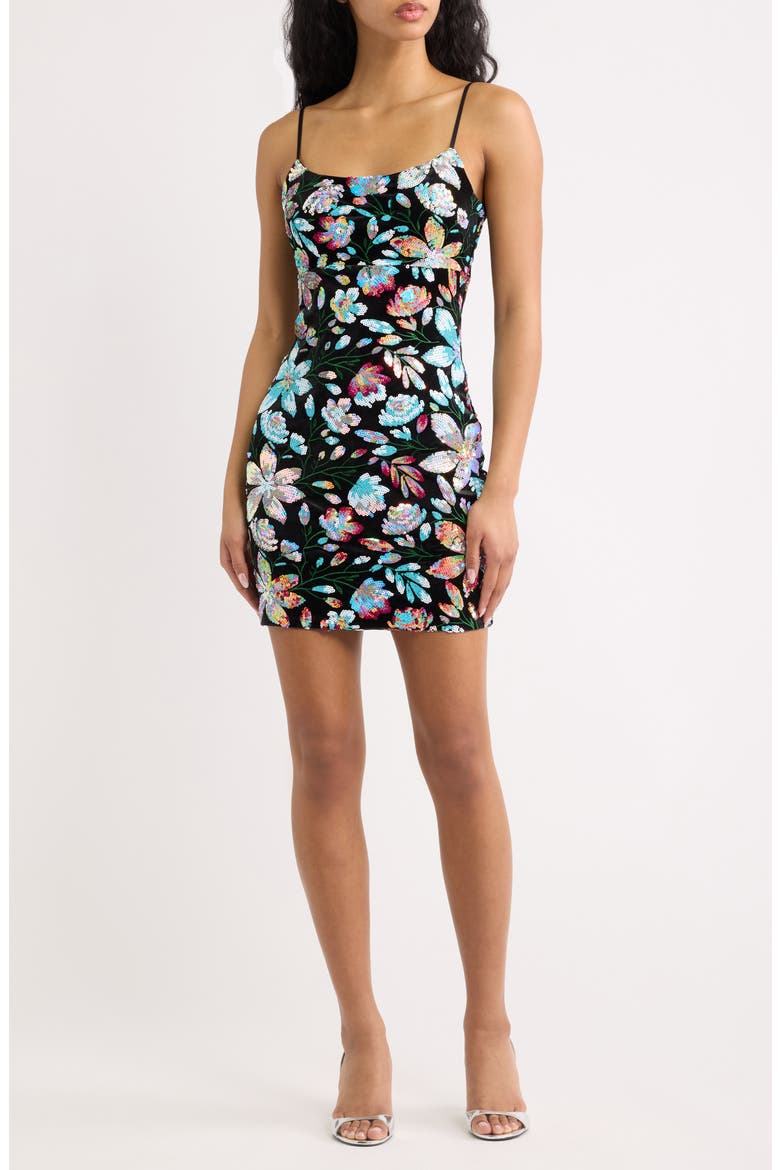 Sequin Floral Bodycon Minidress, Main, color, BLACK/ MULTI