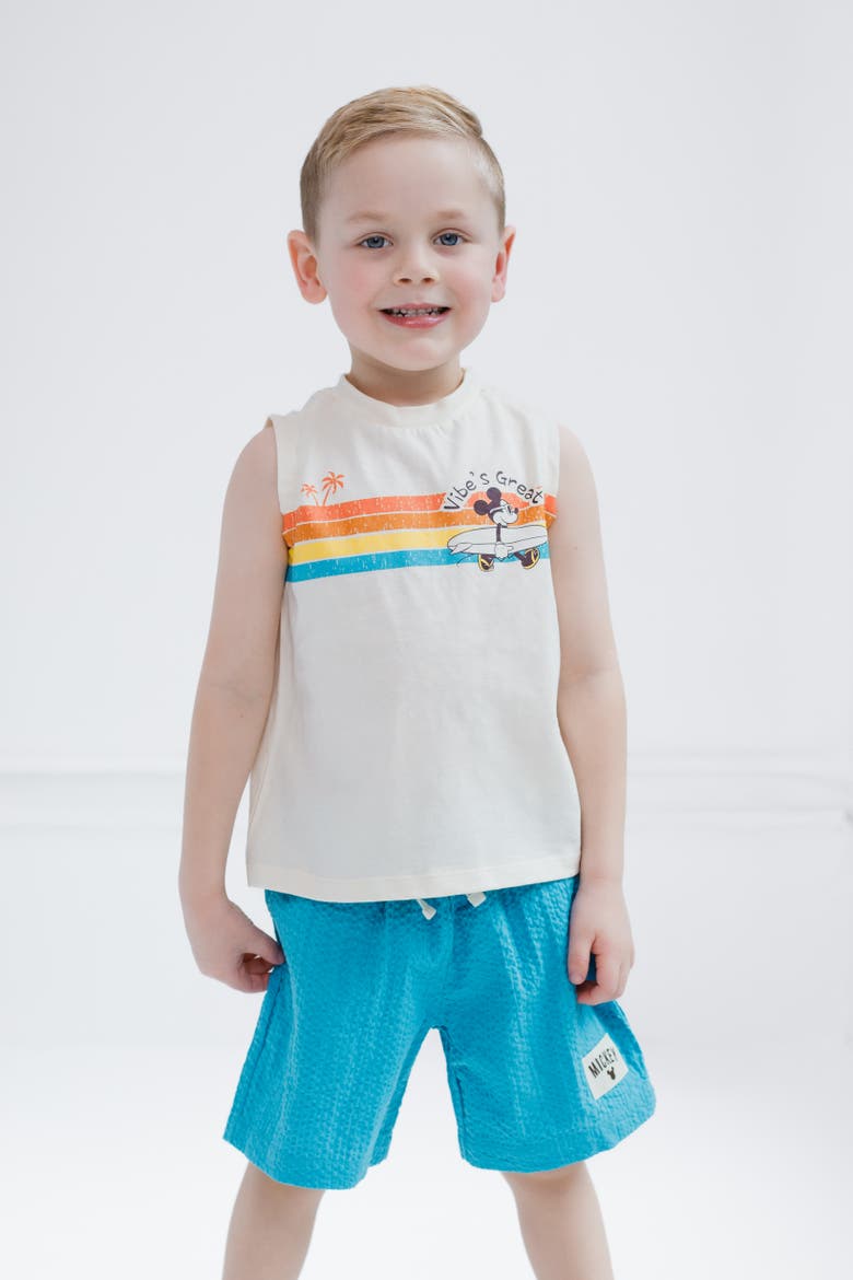 Mickey Mouse 2-Piece Sleeveless Tank Top and Shorts Set, Alternate, color, Cream Teal Mickey
