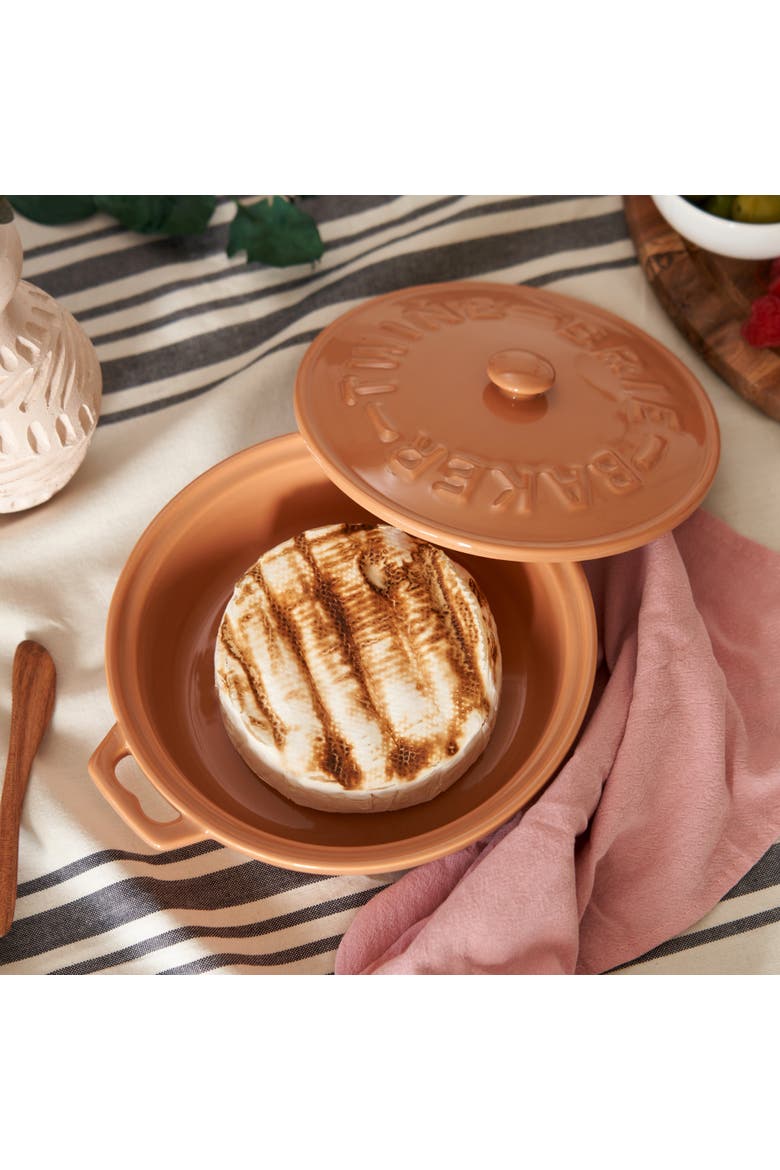 Terra Cotta Brie Baker with Wood Spreader, Alternate, color, Orange