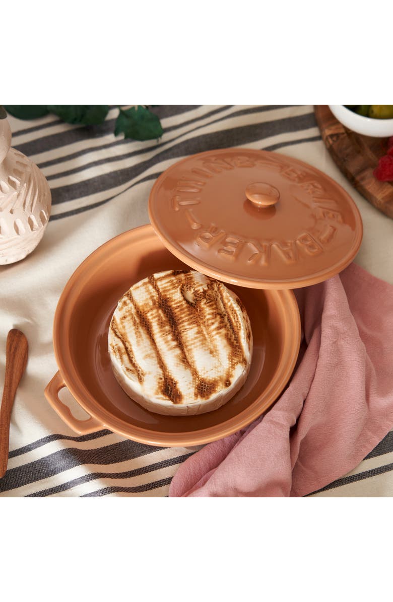 TWINE Terra Cotta Brie Baker with Wood Spreader, Alternate, color, Orange