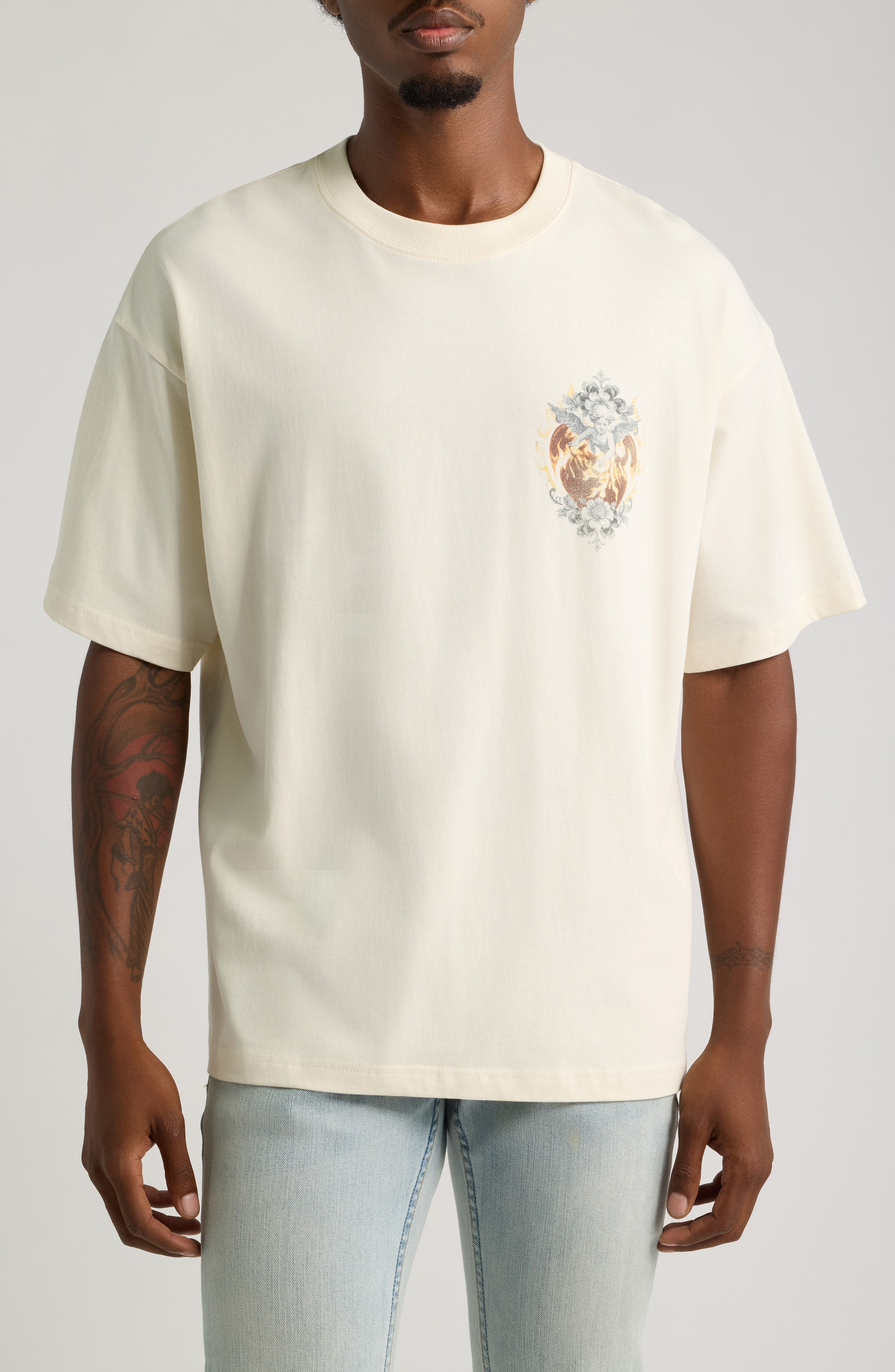 Id Supply Co Guardian Angels Cotton Graphic T-shirt In Cream