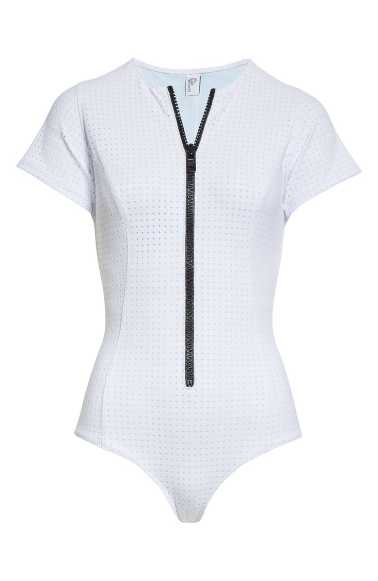 Lisa Marie Fernandez Farrah Short Sleeve Zip One Piece Swimsuit, Alternate, color,