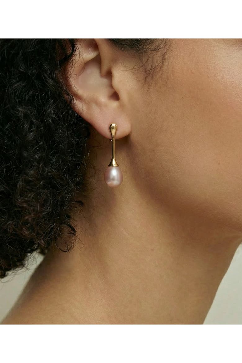 Pink Freshwater Pearl Long Teardrop Earrings, Alternate, color, Yellow Gold Fill