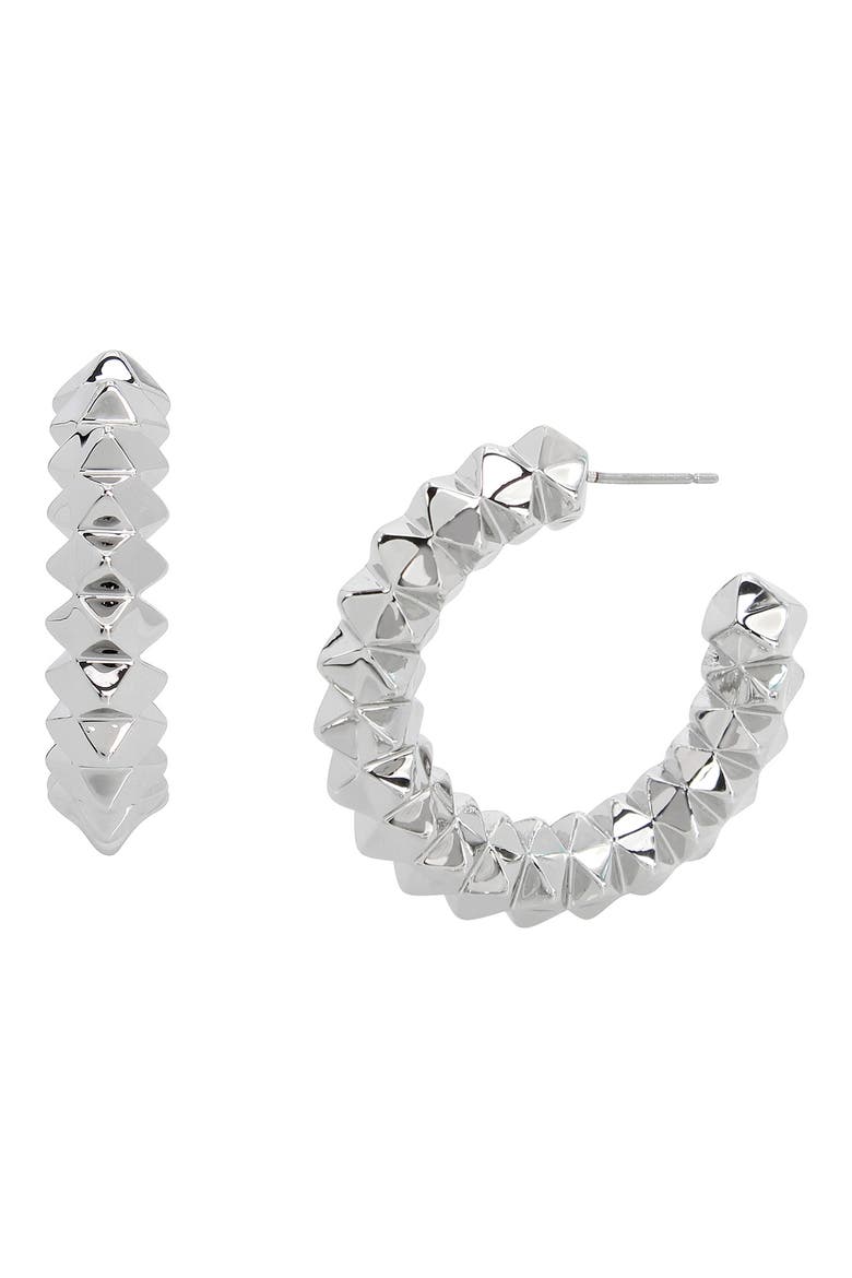 Pyramid Hoop Earrings, Main, color, RHODIUM