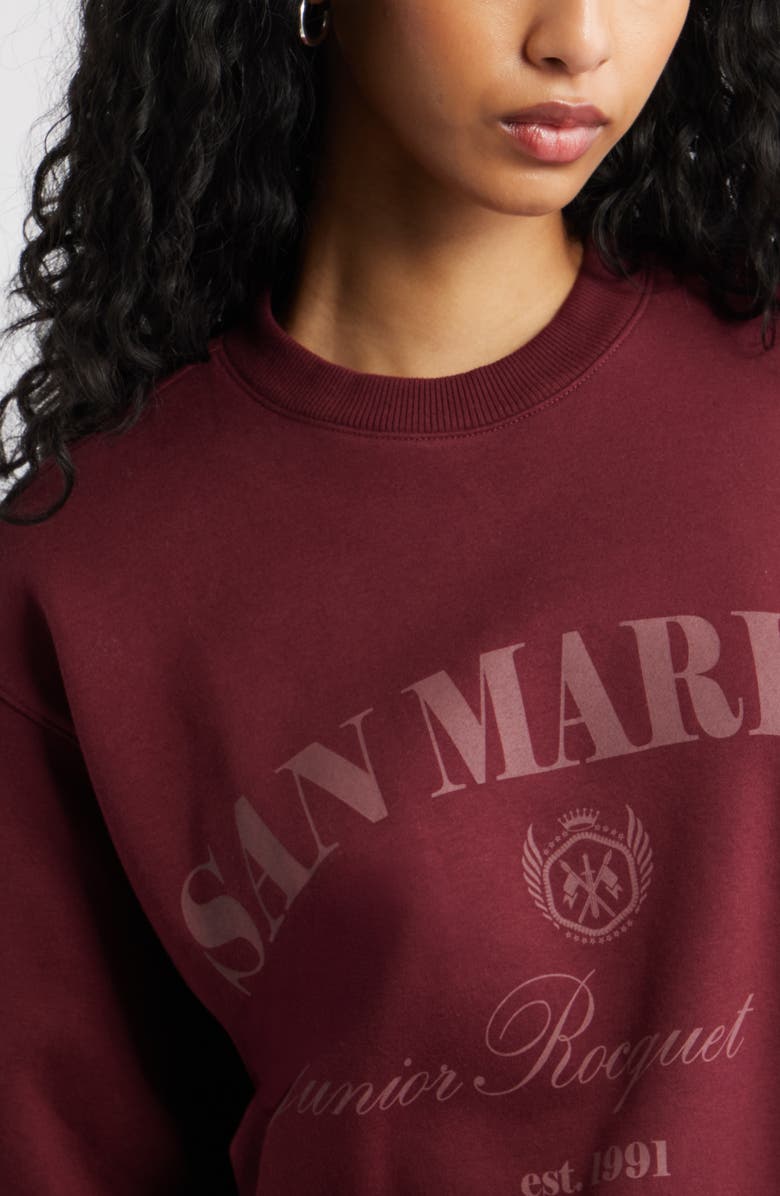 BP. Oversize Crewneck Graphic Sweatshirt, Alternate, color, Burgundy San Marino