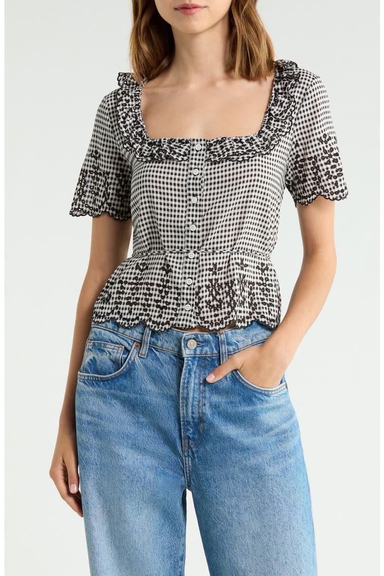 Gabbie Gingham Embroidered Woven Top, Main, color, REMY CHECK