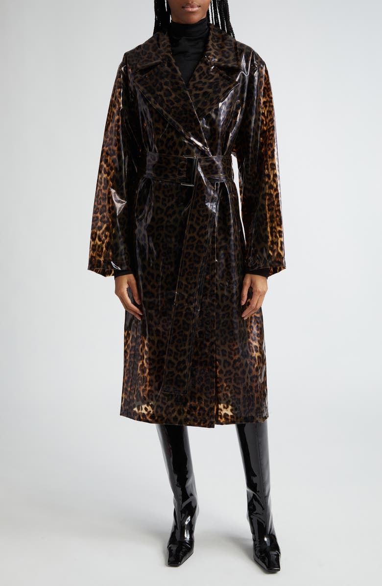 Stand Studio Henriette Leopard Print Raincoat, Main, color, 