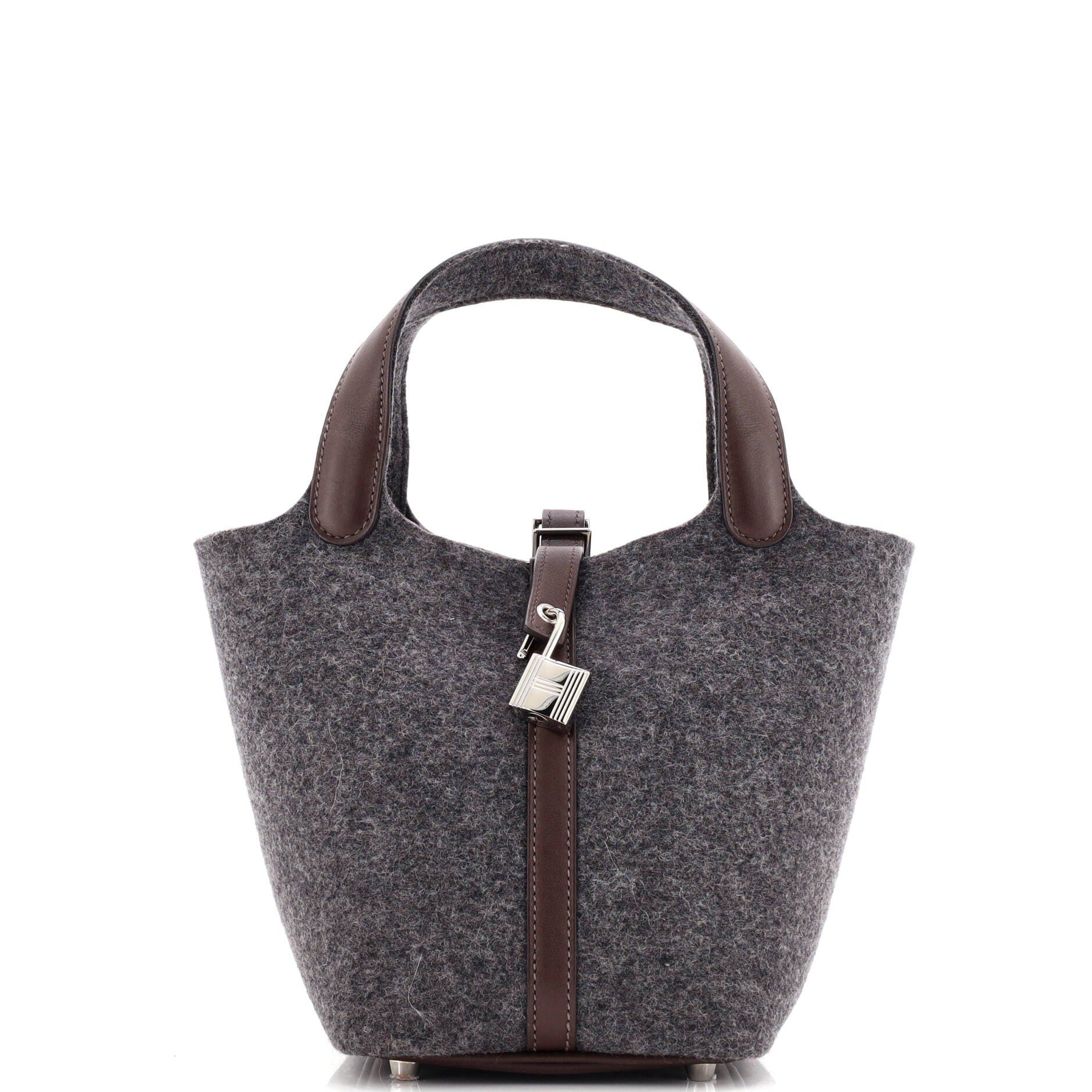Pre-Owned Hermes Picotin Lock Bag Felt with Leather PM, Main, color, Gris Moyen