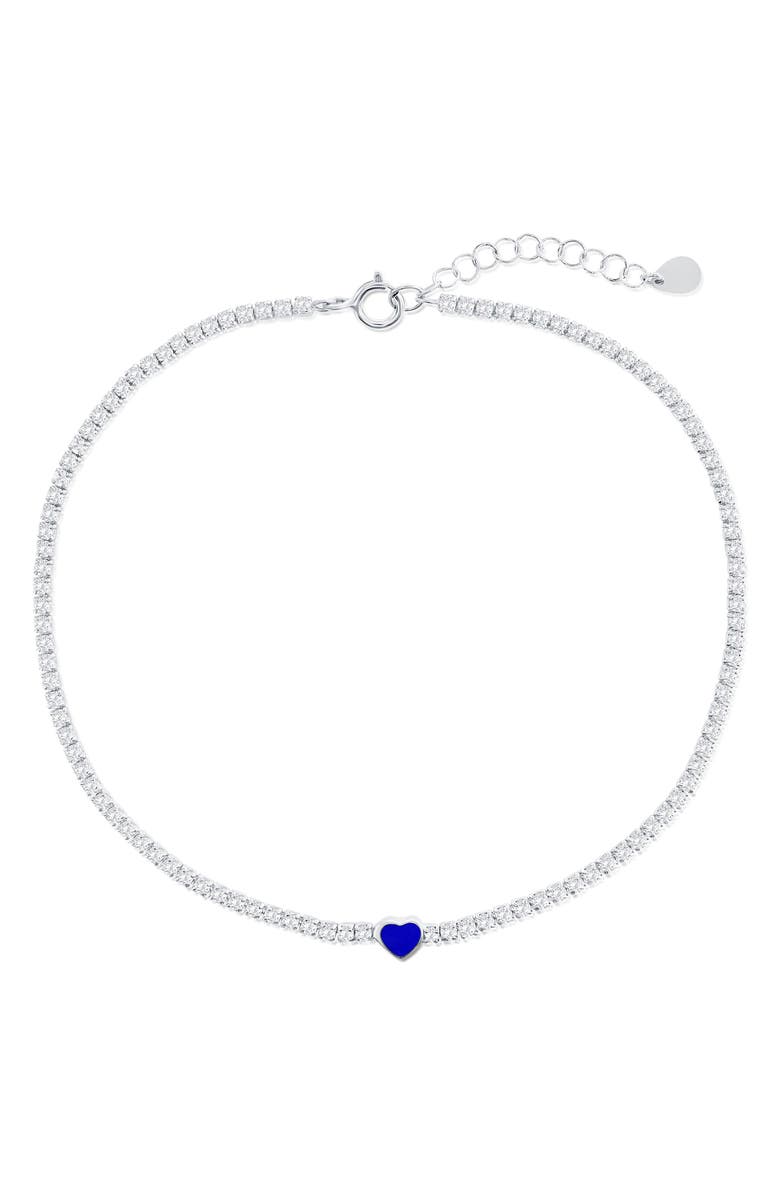 SIMONA Enamel Heart Cubic Zirconia Tennis Anklet, Main, color, Blue/Silver