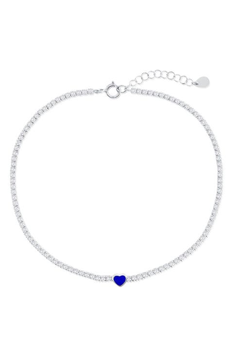 Enamel Heart Cubic Zirconia Tennis Anklet