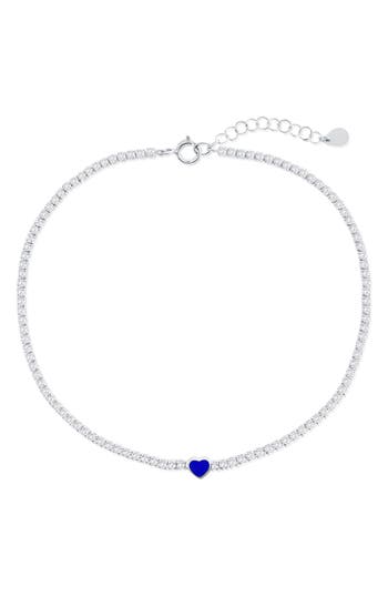 Simona Enamel Heart Cubic Zirconia Tennis Anklet In Silver