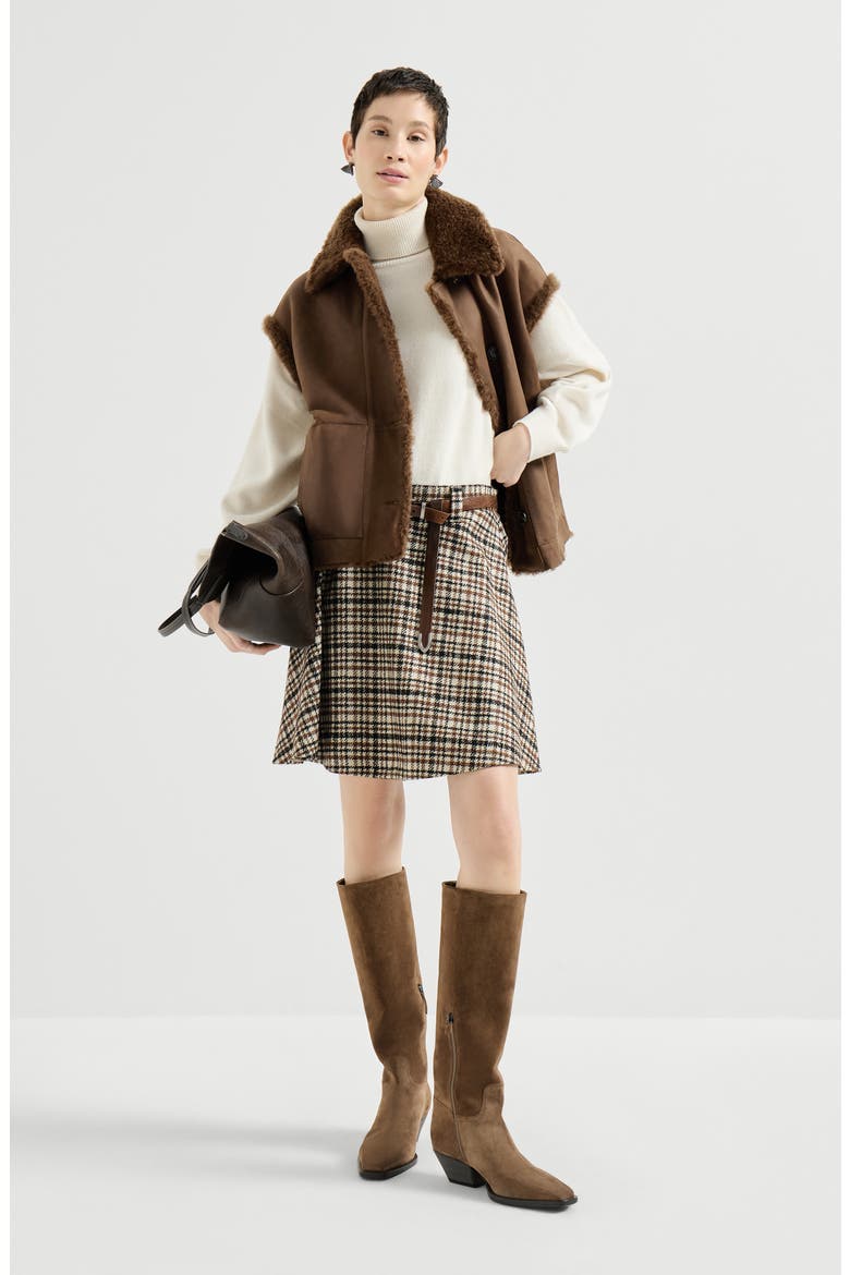 Fuzzy shearling reversible vest with monili, Alternate, color, Chocolate