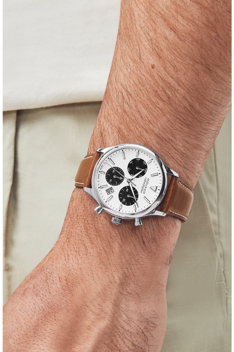 'Heritage' Chronograph Leather Strap Watch, 43mm, Alternate, color, BROWN/ WHITE