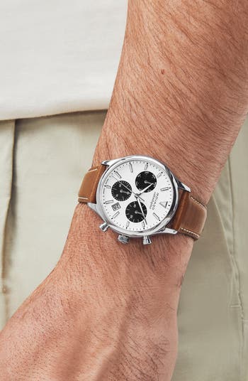 'Heritage' Chronograph Leather Strap Watch, 43mm