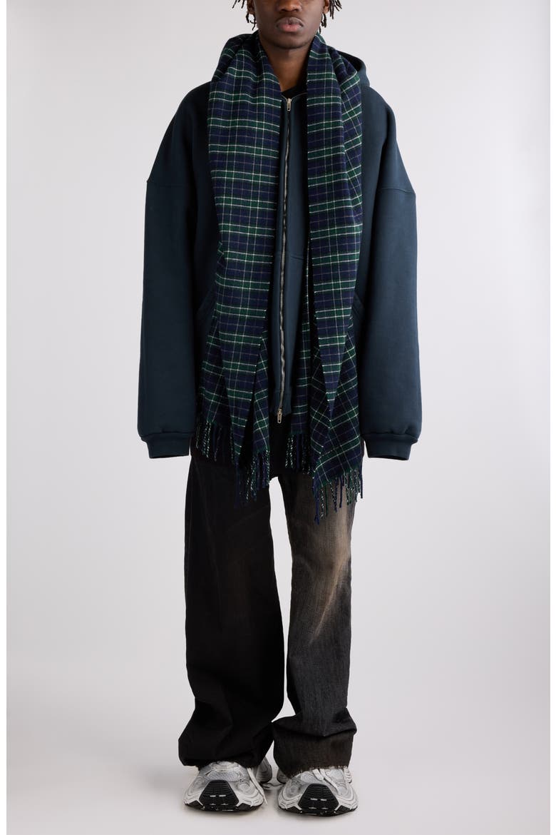 Oversize Full Zip Hoodie with Scarf Detail, Alternate, color, DEEP BLUE/ BLACK