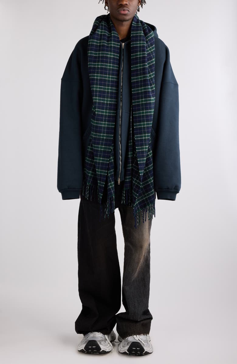 Balenciaga Oversize Full Zip Hoodie with Scarf Detail, Alternate, color, Deep Blue/ Black