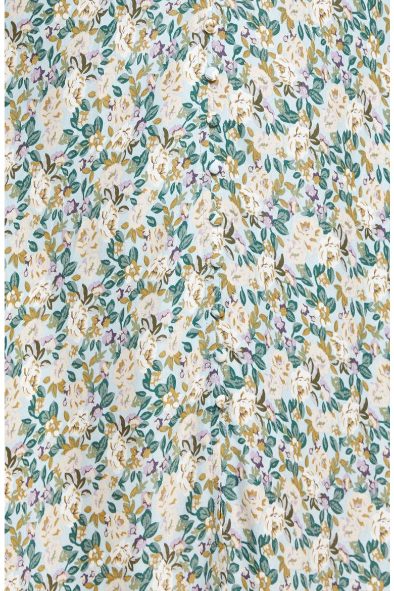 Floral Button Front Midi Dress, Alternate, color, TEAL MULTI FLORAL