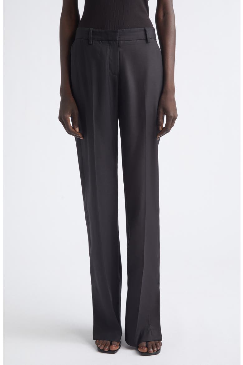 Petula Split Hem Silk Trousers, Main, color, BLACK