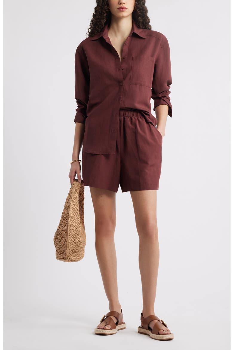 Elastic Waist Shorts, Alternate, color, BROWN RAISIN