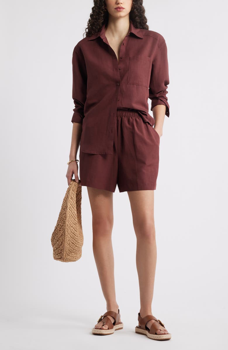 Nordstrom Elastic Waist Shorts, Alternate, color, Brown Raisin