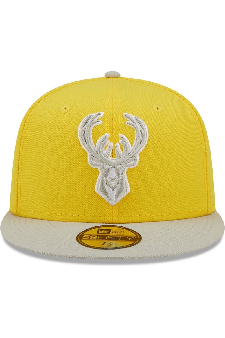 Men's New Era Yellow/Gray Milwaukee Bucks Color Pack 59FIFTY Fitted Hat, Alternate, color, Yellow
