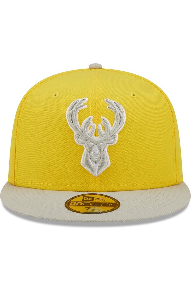 New Era Men's New Era Yellow/Gray Milwaukee Bucks Color Pack 59FIFTY Fitted Hat, Alternate, color,