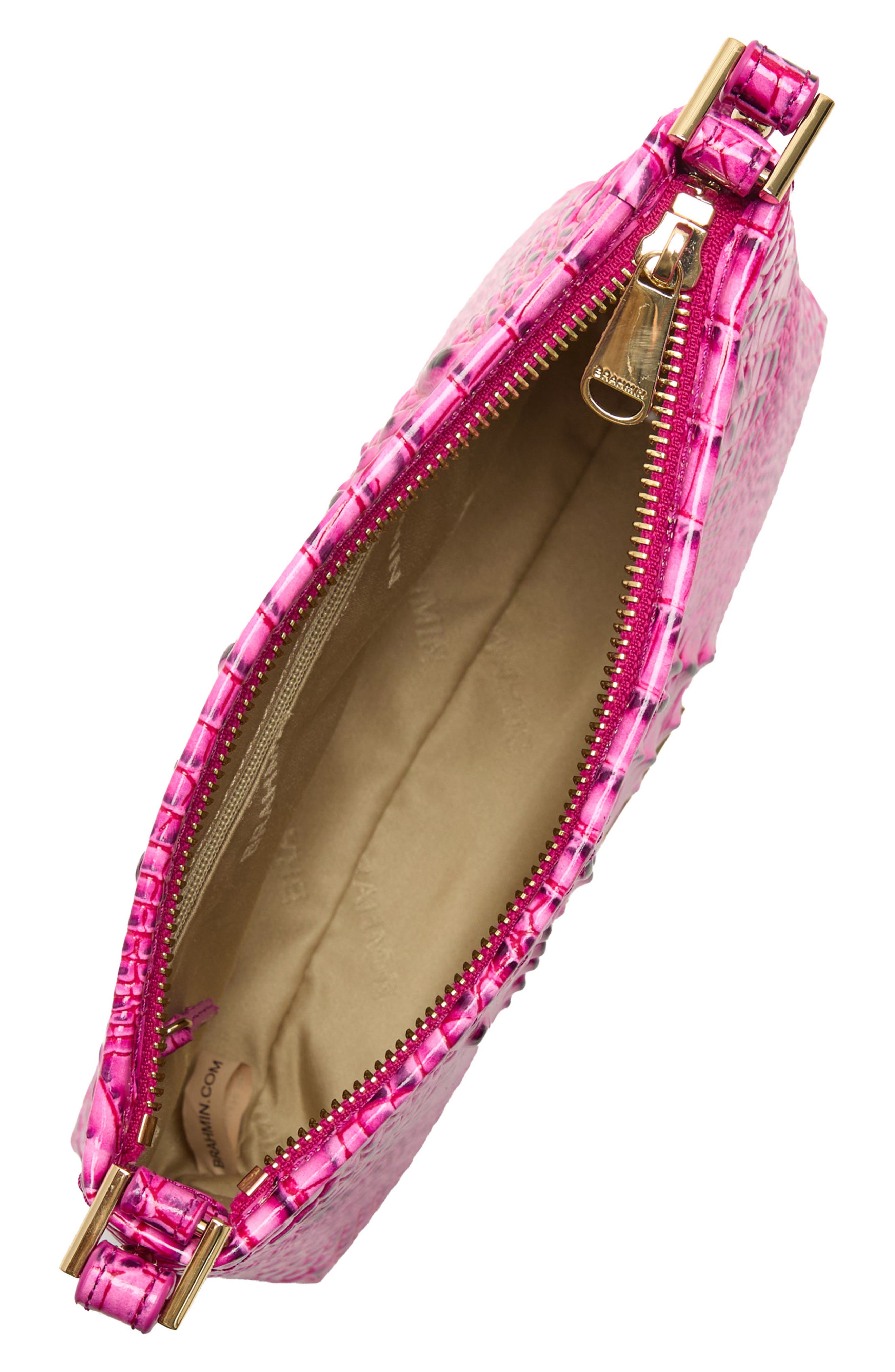 Lorelei Croc Embossed Leather Shoulder Bag, Alternate, color, ELECTRIC FUSCHIA