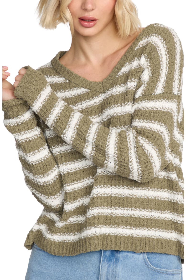 Stripe V-Neck Sweater, Alternate, color, LIGHT ARMY