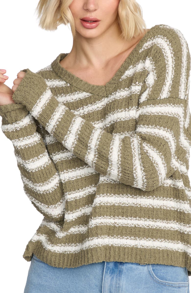 Volcom Stripe V-Neck Sweater, Alternate, color, Light Army