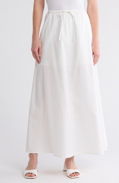 Drawstring Waist Cotton Poplin Maxi Skirt