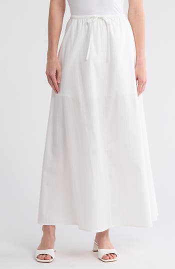 Leith Drawstring Waist Cotton Poplin Maxi Skirt In White