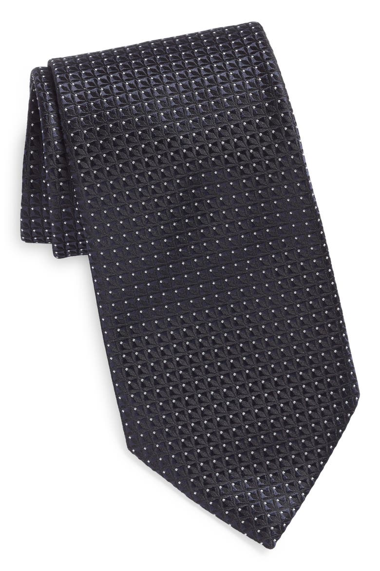 Fili Flower Silk Tie, Main, color, NAVY