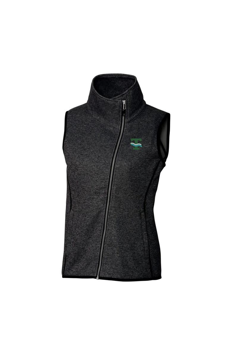 Cutter & Buck Women's Cutter & Buck Heather Charcoal Tulane Green Wave Mainsail Sweater-Knit Full-Zip Vest, Alternate, color, 