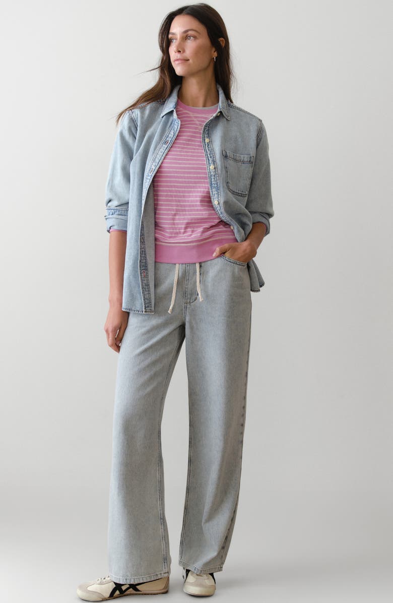 Marine Layer Stripe Reversible Raglan Sleeve Sweater, Alternate, color, Pink Stripe