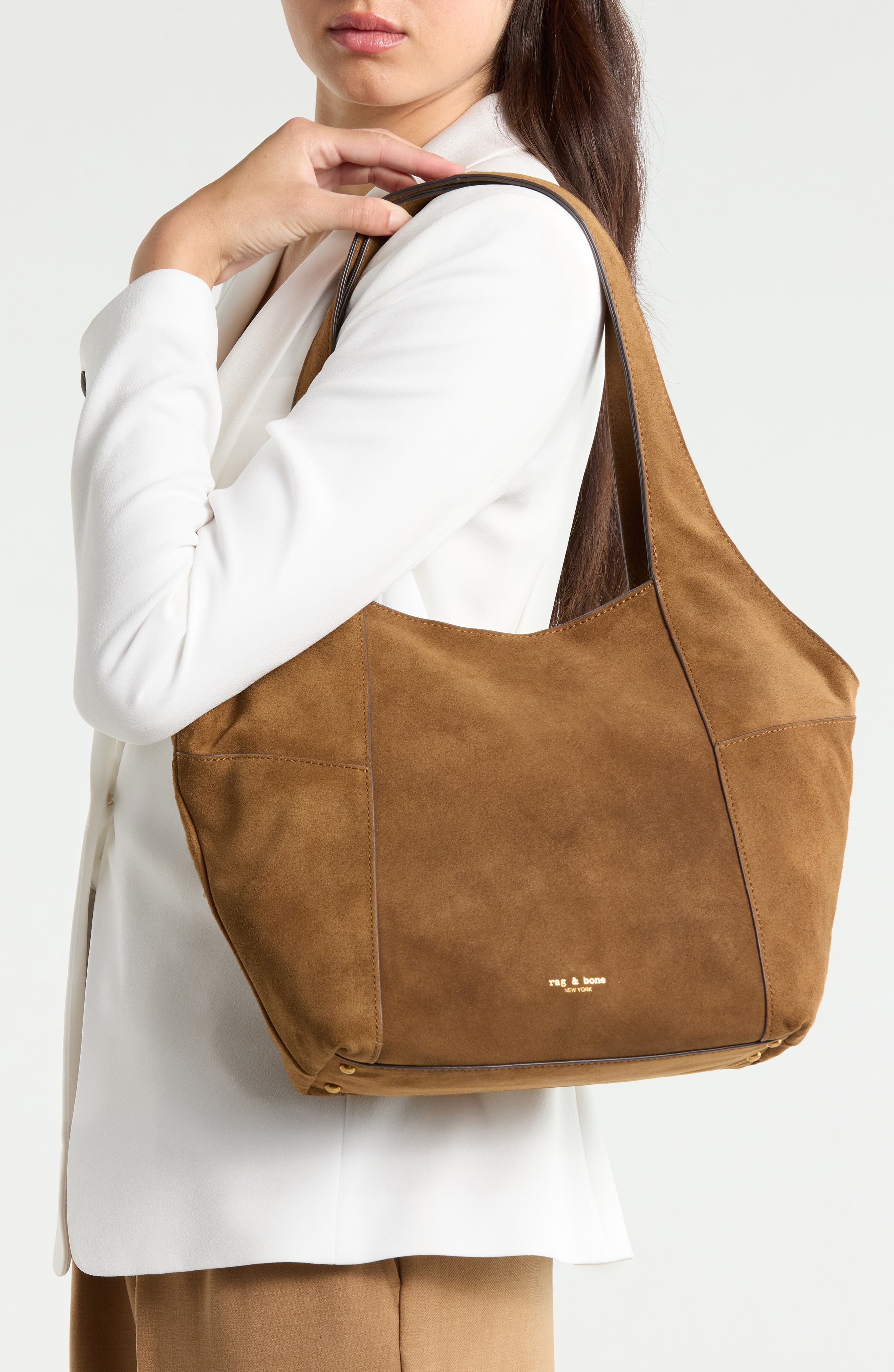 Small Brayton Suede Shopper, Alternate, color, GOLDEN BROWN