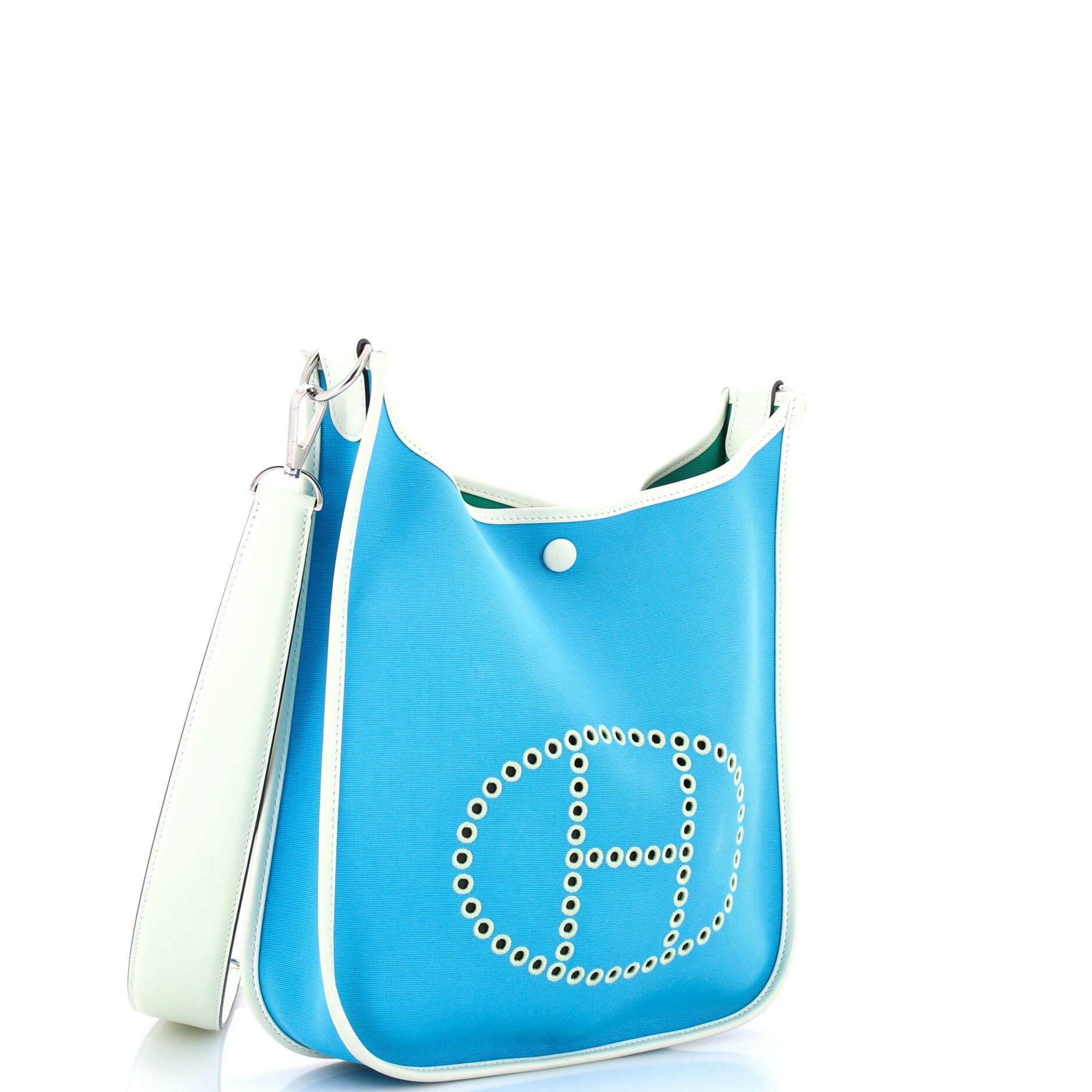 Pre-Owned Hermes Neo Evelyne Bag Toile and Leather PM, Alternate, color, Bleu Azteque